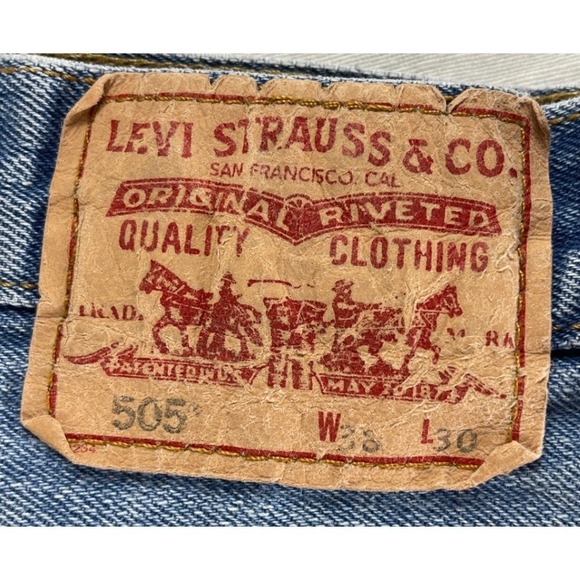 Levis 505 Regular Fit Mens Jeans Vintage W38 L30 Light Wash Blue Denim Pants - Picture 4 of 11